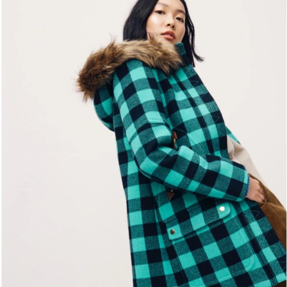 J.Crew Chateau parka buffalo check stadium-cloth wool coat XS 0 XSmall XXS 00 - Picture 1 of 16